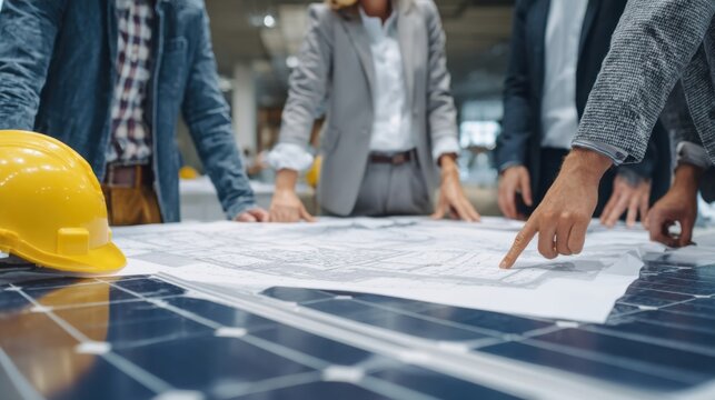 team reviewing solar energy plans