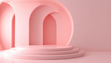 Naklejka premium A minimalist, light pink presentation stage with architectural arches creates a modern and elegant backdrop.