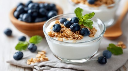muesli with yogurt and blueberries