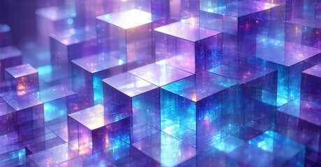Obraz premium Abstract cubes glow, vibrant blues, purples dominate. Complex geometry creates futuristic digital landscape. Light reflects, refracts.
