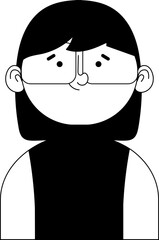 Stylized Black and White Cartoon Girl Portrait.