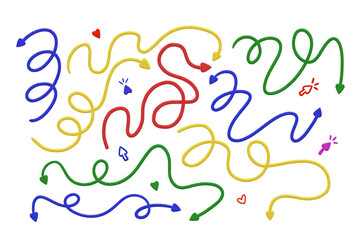 colorful, joyful heart shaped curly arrows 