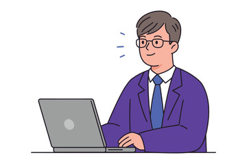 Man in Suit Working on Laptop with Glasses