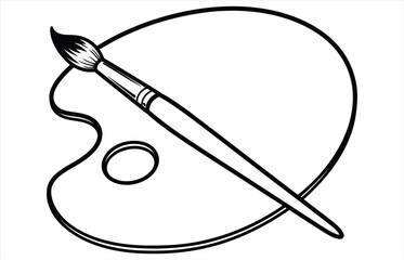 Vector art of a minimalist line art illustration of an artists palette with a paintbrush, representing creativity, artistic expression, and the tools of the trade
