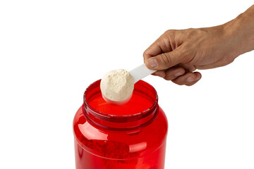 Protein powder.protein shake isolated on white background.Shaker bottle with protein.Food...