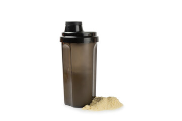 Protein powder.protein shake isolated on white background.Shaker bottle with protein.Food...