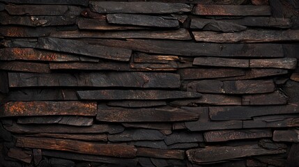 Stacked dark stone wall detail