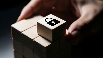 Securing your digital future with a locked data concept built on wooden blocks