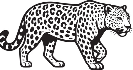 Black and White Leopard Illustration – Hand Drawn Wild Animal Vector Art