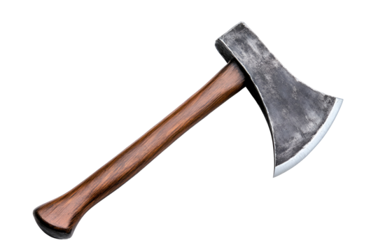 Antique wood handled axe isolated on transparent background