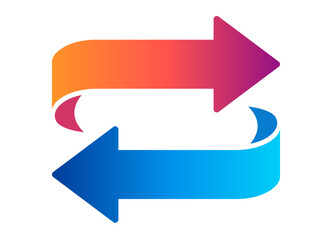 Colorful bi-directional arrow diagram in gradient blue and red colors symbolizing exchange flow or process dynamics. Clipart image.