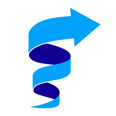 Fototapeta na wymiar Blue spiral arrow icon ascending right. Clipart image isolated on background.