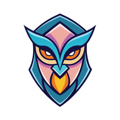 Stylized owl emblem with fierce eyes and geometric shield design