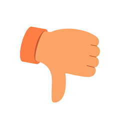 Cartoon hand giving thumbs down gesture in flat design style. Clipart image isolated on background.