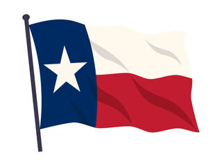 Texas state flag waving on pole vector illustration for graphic design. Clipart image isolated on background.