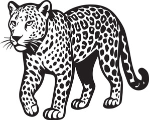 Black and White Leopard Illustration – Hand Drawn Wild Animal Vector Art