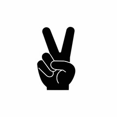Obraz premium Black hand making peace sign gesture on white background 