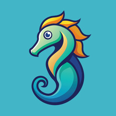 Vibrant cartoon seahorse illustration with flowing mane and curled tail