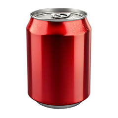 A refreshing red aluminum soda can with condensation isolated on transparent background