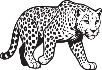 Black and White Leopard Illustration – Hand Drawn Wild Animal Vector Art