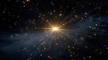 Fototapeta premium Radiant Burst of Light with Stars and Cosmic Elements in a Panoramic View