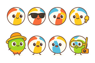 Obraz premium Adorable beach ball characters with cute expressions and summer accessories