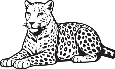 Black and White Leopard Illustration – Hand Drawn Wild Animal Vector Art