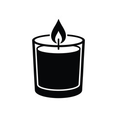 Simple black and white icon of a lit candle in a glass holder