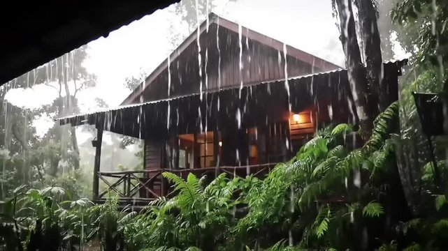 Rainstorm rainforest cabin