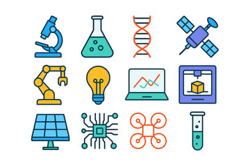 Science and technology icons: innovation and discovery in a modern flat design