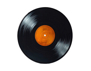 Obraz premium A detailed close-up view of a vintage vinyl record against a striking black backdrop.