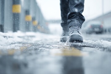 Traverse the winter landscape with reliable boots, stepping over snow and wet patches on cold days. Feel the crunch of frozen ground beneath your feet, with icy air and frosty scenery making each