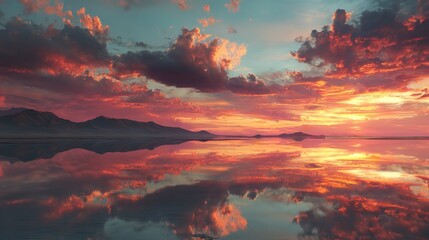 Expansive Mountain Landscape at Sunset with Vibrant Colors and Soft Clouds