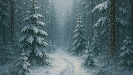 Fototapeta premium Serene snowy forest path