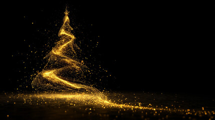 abstract glowing golden christmas tree