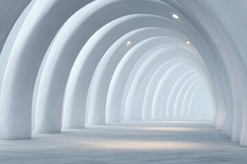 An architectural marvel showcases a sequence of elegantly curved arches, a symphony of light and shadow, offering a compelling vision of depth and symmetry.