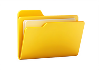 Glossy Yellow Folder Icon with Layered Documents file isolated on a transparent background