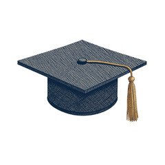 Dark blue graduation cap with gold tassel isolated on transparent background