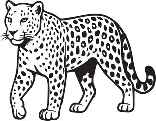 Black and White Leopard Illustration – Hand Drawn Wild Animal Vector Art