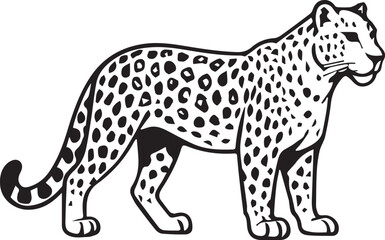 Black and White Leopard Illustration – Hand Drawn Wild Animal Vector Art