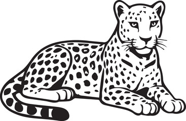 Black and White Leopard Illustration – Hand Drawn Wild Animal Vector Art