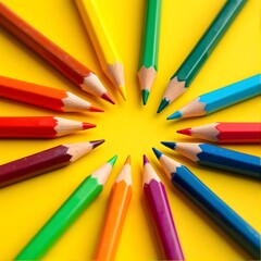 Fototapeta premium A Colorful Collection of Sharpened Pencils Arranged in a Circle