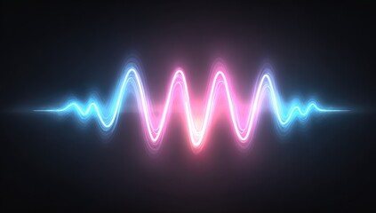 A glowing, vibrant sound wave design features a captivating blend of light blue and pink hues against a dark backdrop.