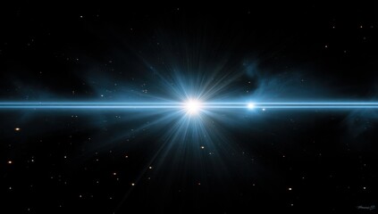 Fototapeta premium A brilliant celestial light source radiating luminous rays across a dark interstellar expanse, showcasing a striking contrast of light and shadow.
