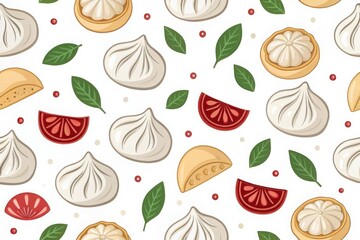 Delicious dumplings and fresh ingredients seamless pattern for food enthusiasts