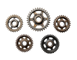Assorted Mechanical Gears on a Transparent Background for Design Use