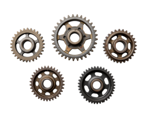 Assorted Mechanical Gears on a Transparent Background for Design Use