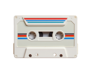 Vintage cassette tape with retro design and colorful stripes