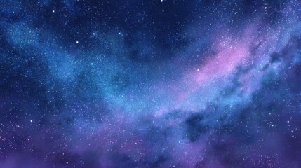 Vivid galaxy backdrop filled with countless stars, swirling colors of purple and blue, and hints of nebulae punctuating the deep space expanse at night.