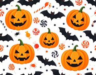 Halloween USA vector seamless pattern of pumpkins